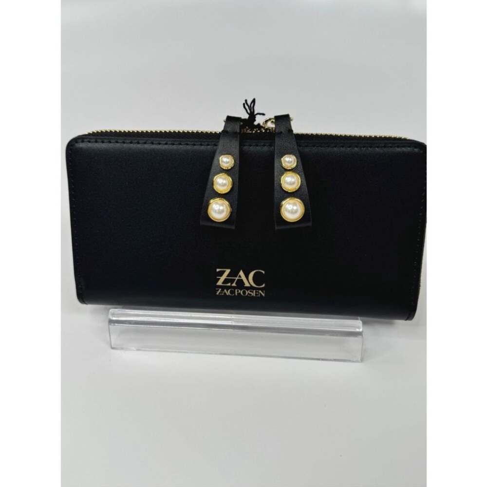 ZAC POSEN Eartha Mini Bow Zipper Leather Continental Wallet Black NWT